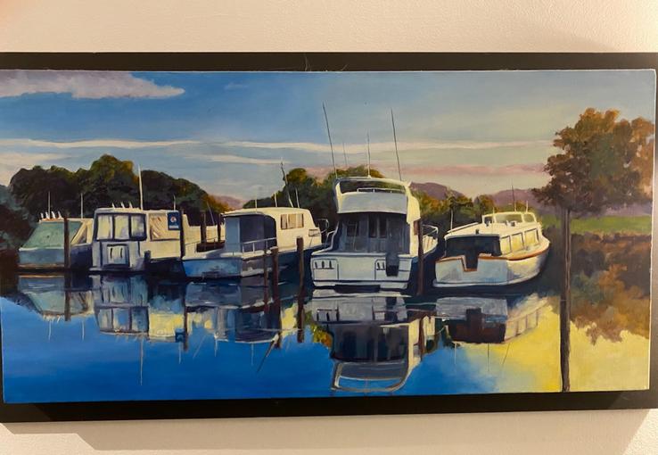 "This is actually a  Painting  my son in law Dave did from a photo of the boats in the creek."
